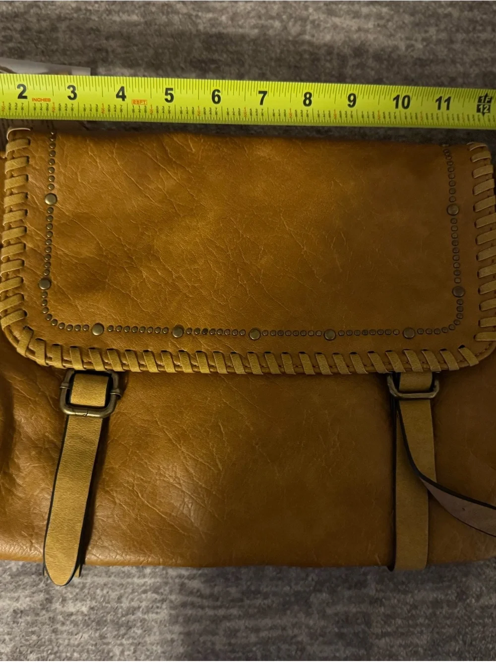 Women's Tan Crossbody Messenger Bag with Whipstitch Flap